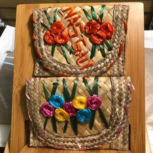 TWO STRAW AND RAFFIA CHANGE PURSE/WALLET